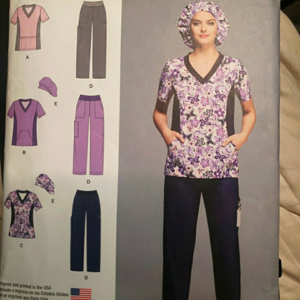 Simplicity 1020 SCRUBS V-Neck Top w Pockets, Pants & Scrub Hat Sz 10-18 UNCUT